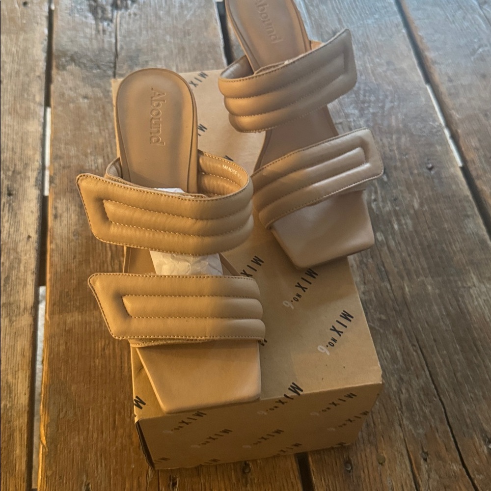 Tan Square-Toe Heeled Sandals